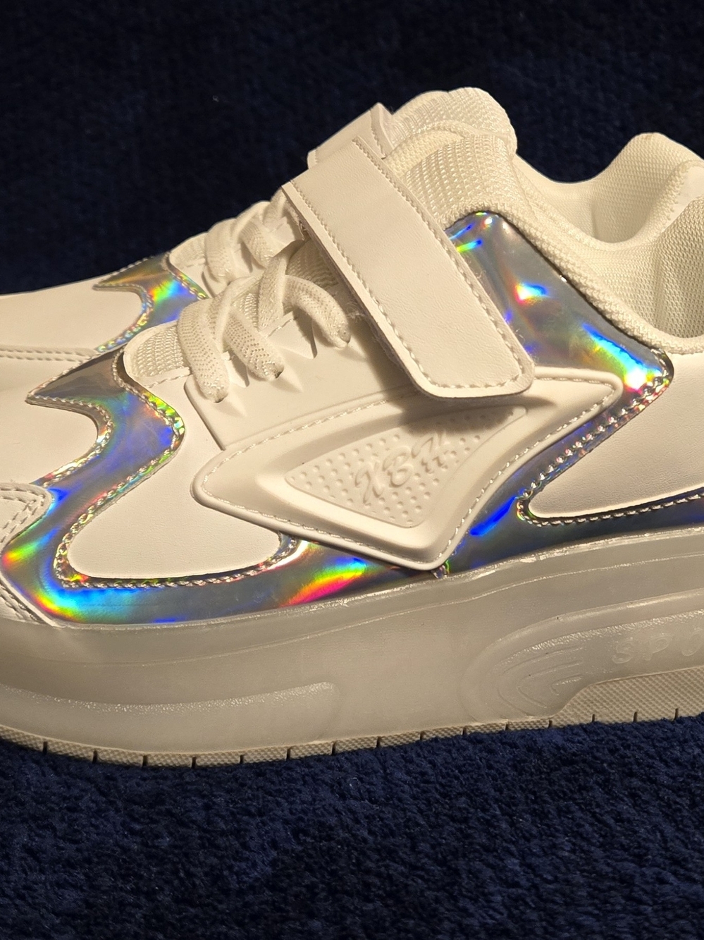 White Kids Skate Shoes with Holographic Accents and Light Up Bottoms